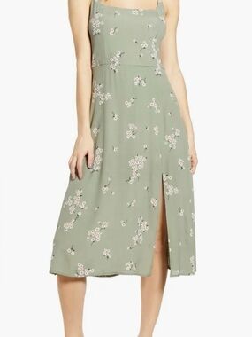 NWT Nordstrom Sage Green Floral Square-Neck Midi Sundress Dress